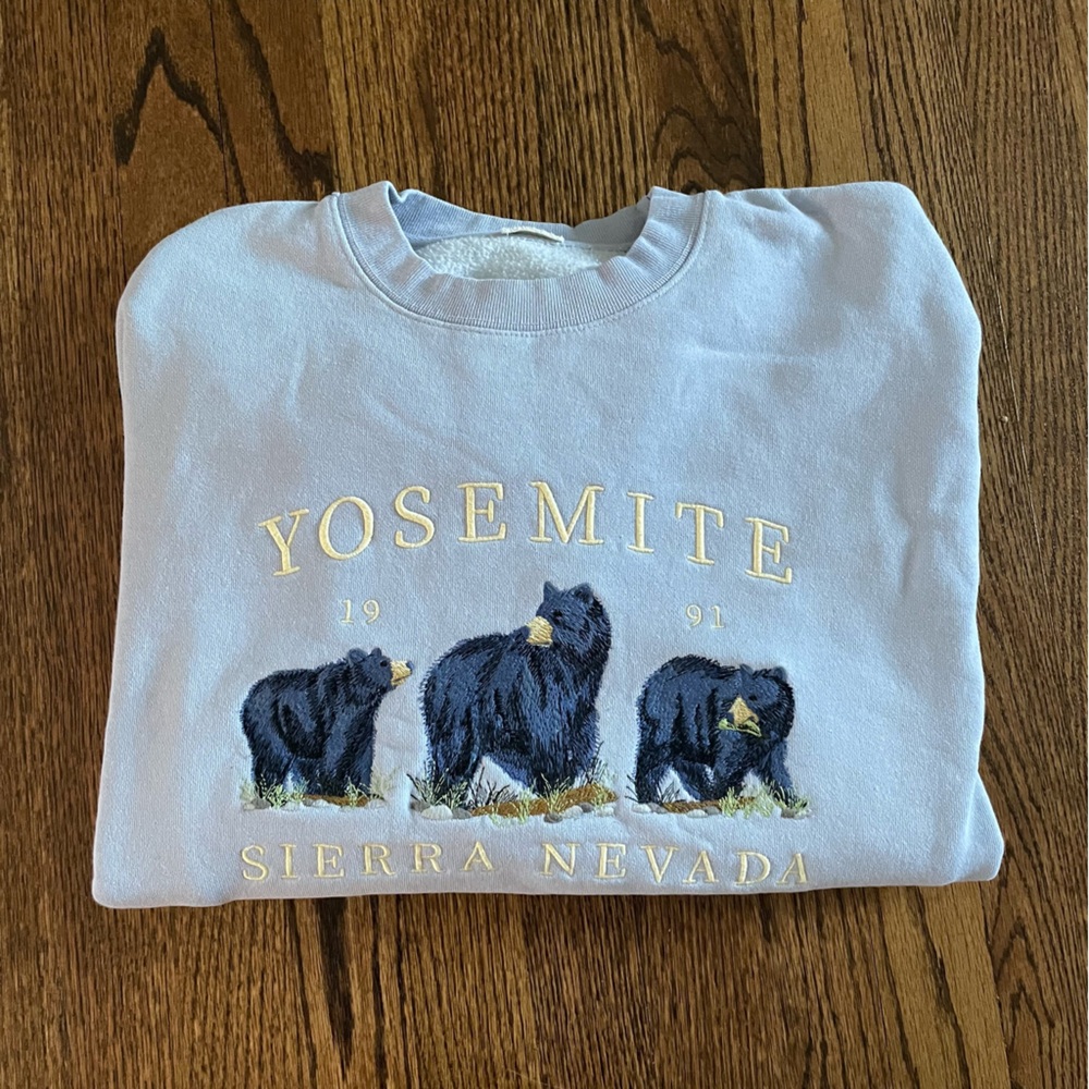 Brandy Melville Blue Embroidered Bear Crewneck Sweatshirt